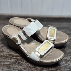 Naot Women's White Gold Tan Slip On Wedge Comfort Sandal Size 40